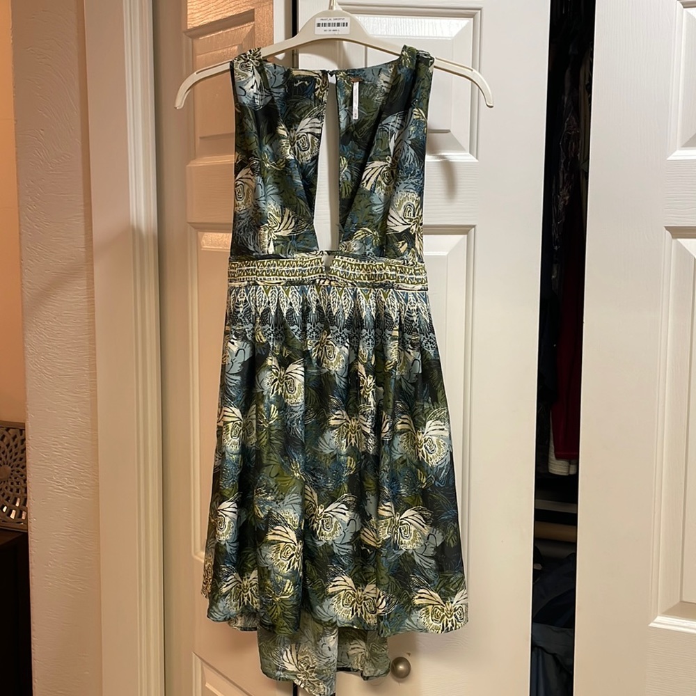 Free People sun dress. Green floral silky fabric